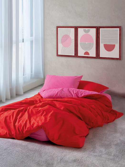 L'essentiel linge de maison Juego de funda de edredón doble Ranforce Rojo y Fucsia L'essentiel linge de maison Juego de funda de edredón doble Ranforce Rojo y Fucsia